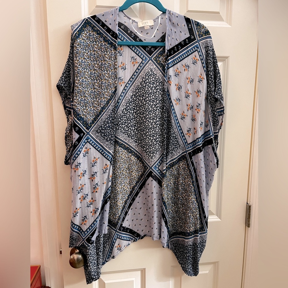 Loft Kimono in Blue, White, and Yellow, One Size